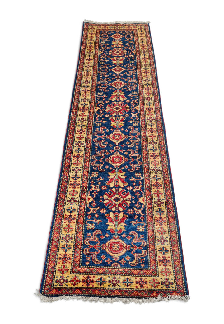 Navy and Gold All-Over Floral Rug, Hand-Knotted Sherwan