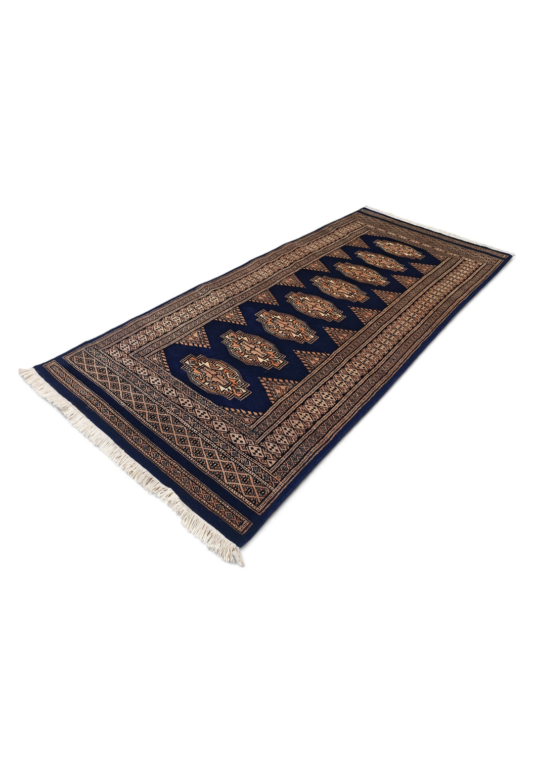 Navy and Beige Yamoud Rug, Hand-Knotted Wool