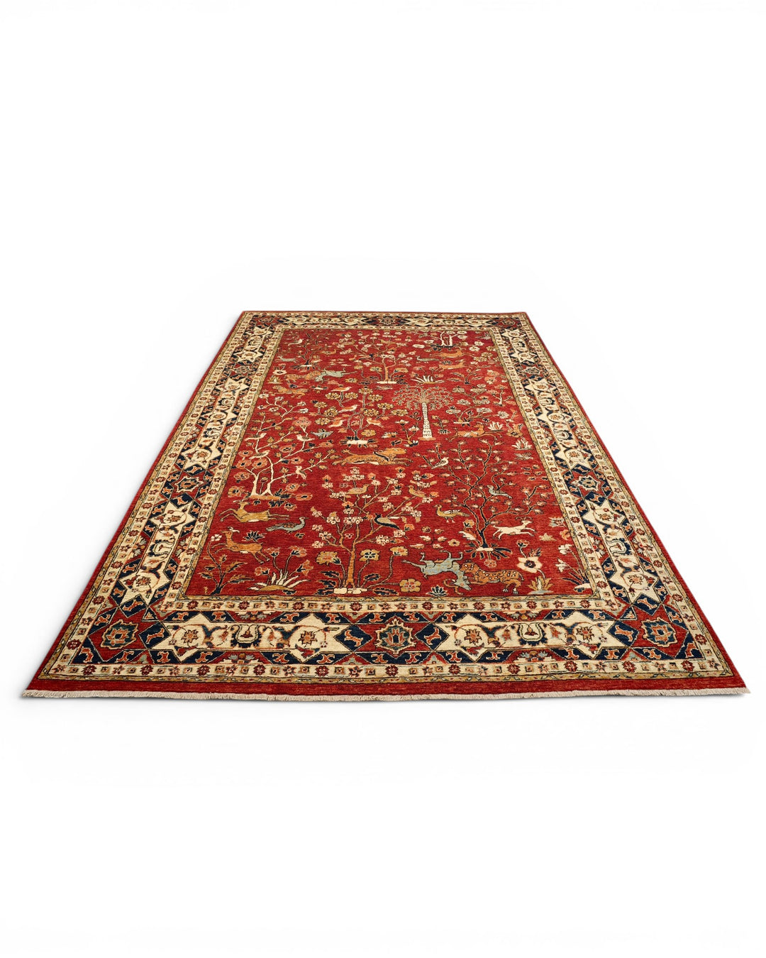 Red Shikargah Hunting Ghazni, Hand-Knotted Afghan Wool Rug