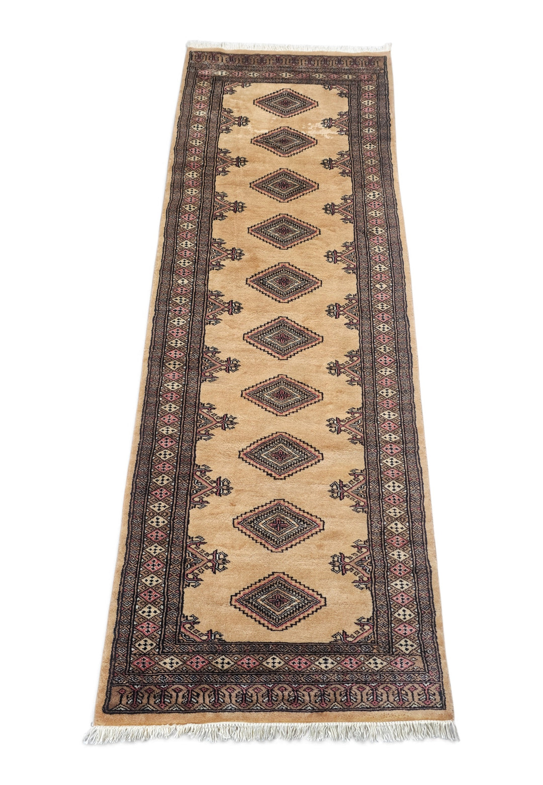Camel and Dusty Rose Jaldar Diamond Medallion, Hand-Knotted Wool Rug