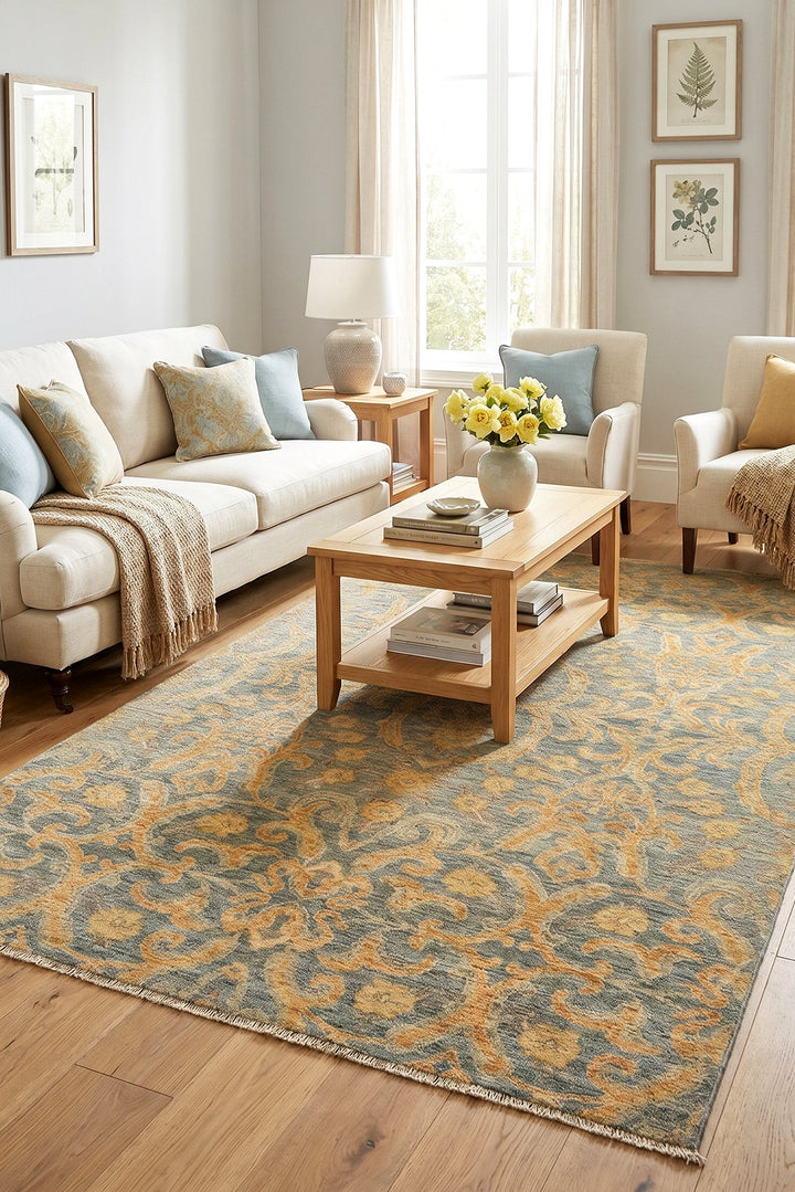 Florentine Gold Gabbeh, Hand-Knotted Afghan Wool Rug