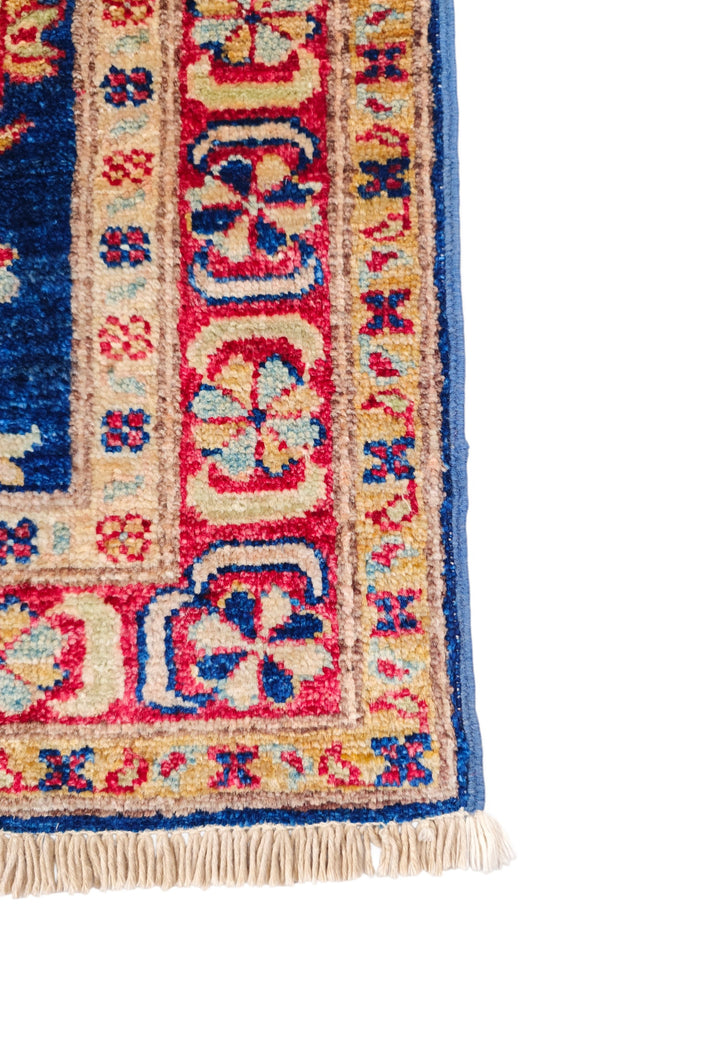 Navy and Red Caucasian Medallion Rug, Hand-Knotted Sherwan