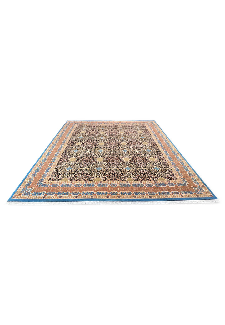 Espresso and Peach Circle Lattice, Hand-Knotted Wool Rug