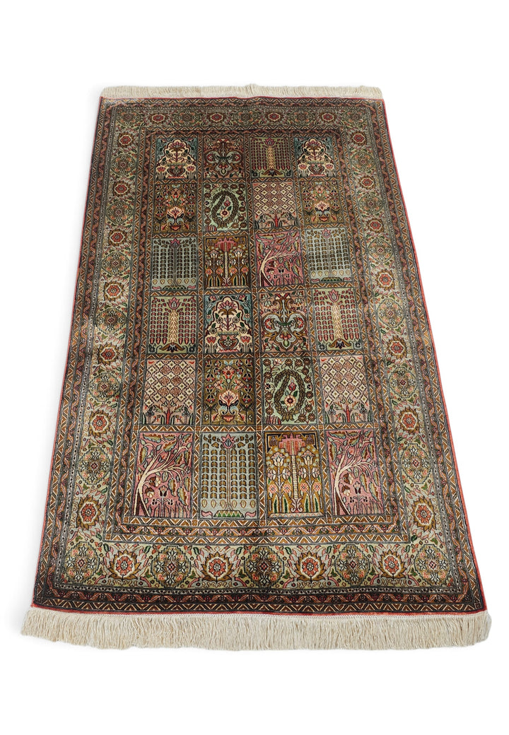 Sage and Rose Khesti Garden Panel, Hand-Knotted Silk Rug