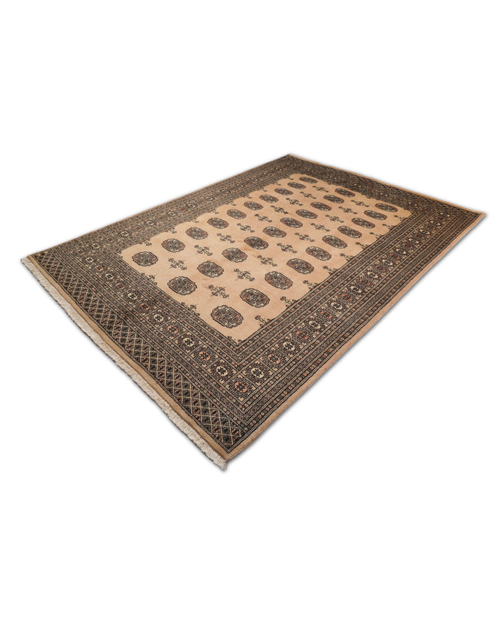 Camel and Mahogany Turkmen Gül Bokhara, Hand-Knotted Wool Rug