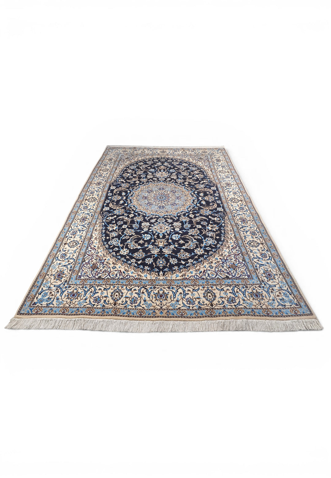 Navy &amp; Ivory Medallion Persian Nain, Hand-Knotted Wool Rug