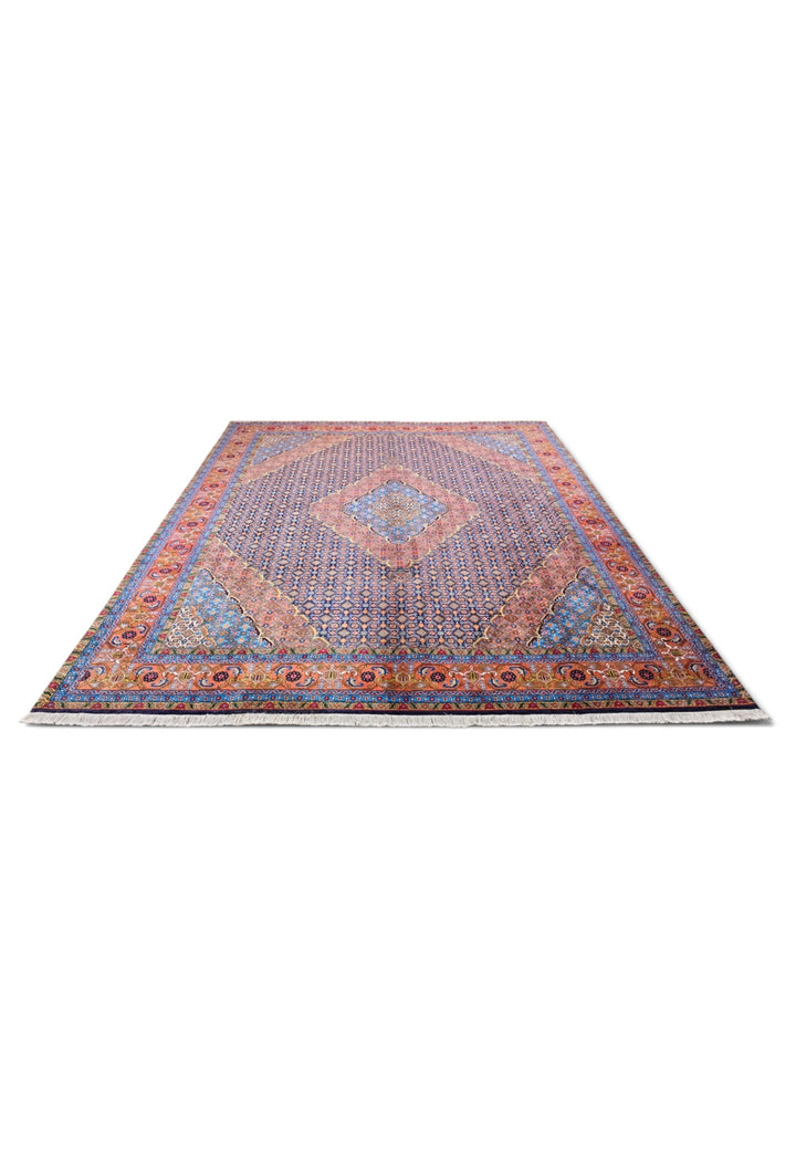 Slate Blue and Salmon Mahi Medallion, Hand-Knotted Wool Rug