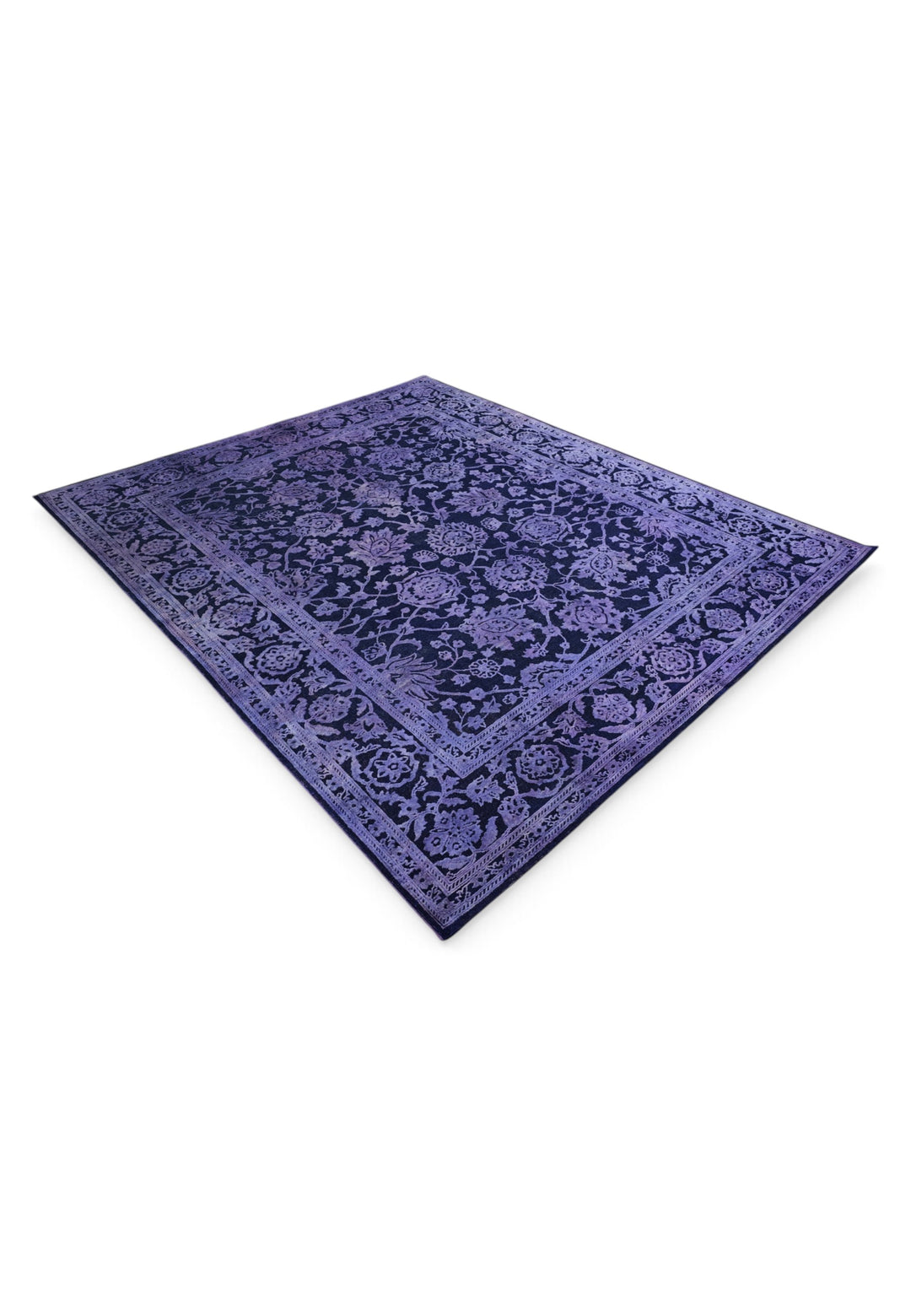 Violet Overdyed Floral Ghazni, Hand-Knotted Wool Rug