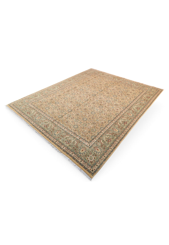 Wheat and Sage Hereke Floral, Hand-Knotted Wool Rug