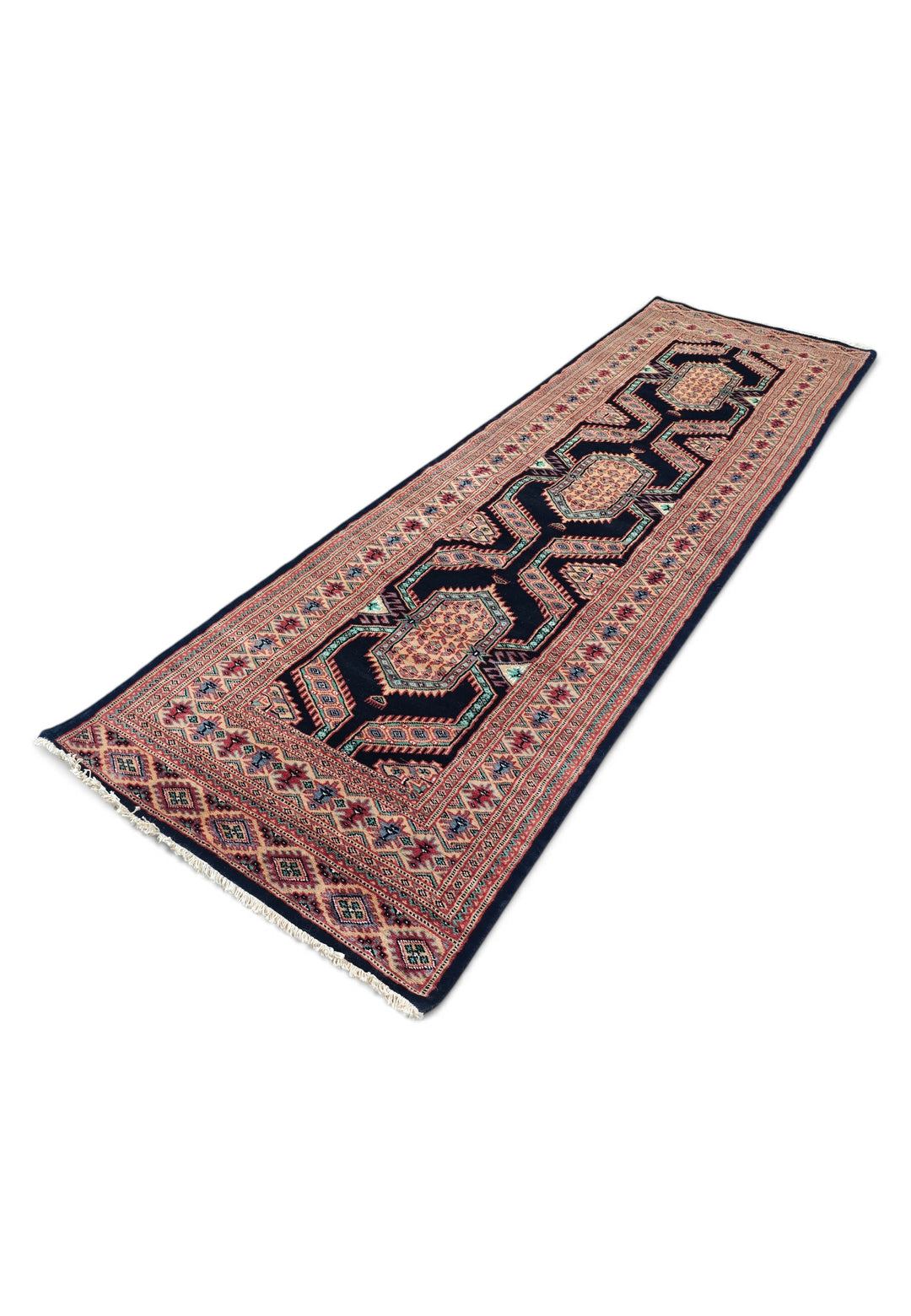 Indigo and Camel Jaldar Nested Medallion, Hand-Knotted Wool Rug