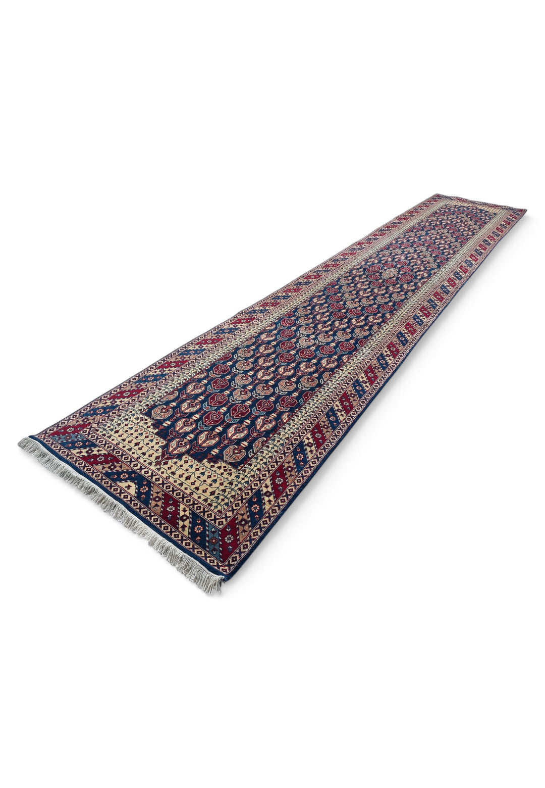 Navy and Cream Hereke Floral, Hand-Knotted Wool Rug