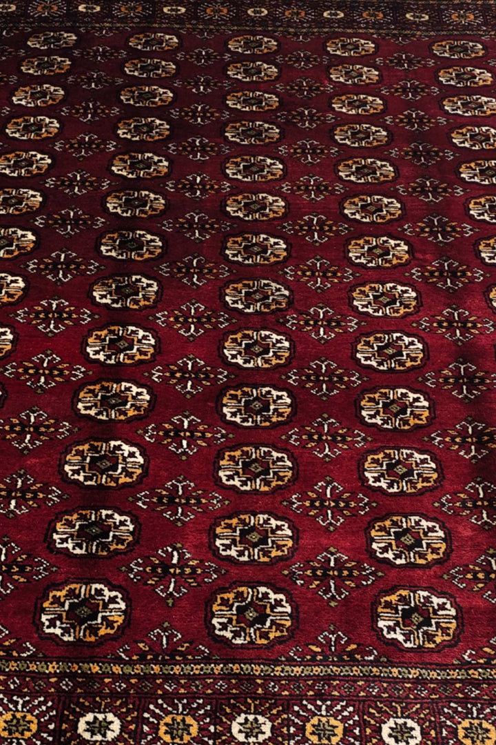 Burgundy Red Turkmen Gül Bokhara Rug, Hand-Knotted Pakistani Wool