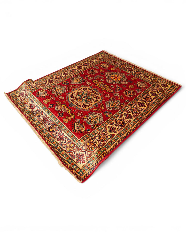 Red &amp; Gold Gül Kazak Rug, Hand-Knotted Afghan Wool