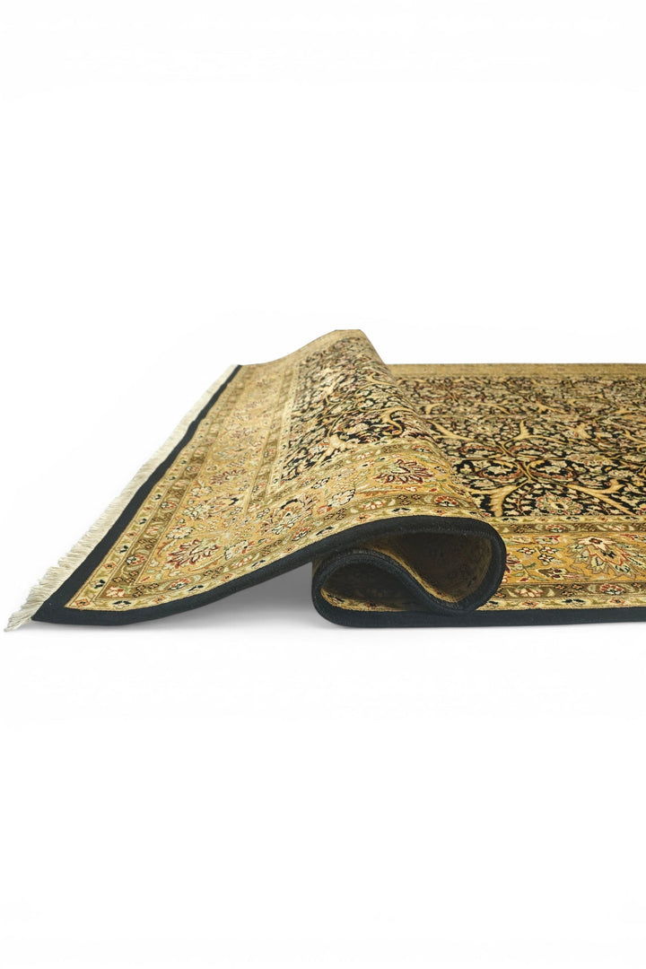 Black and Gold Floral Vine, Hand-Knotted Wool Rug