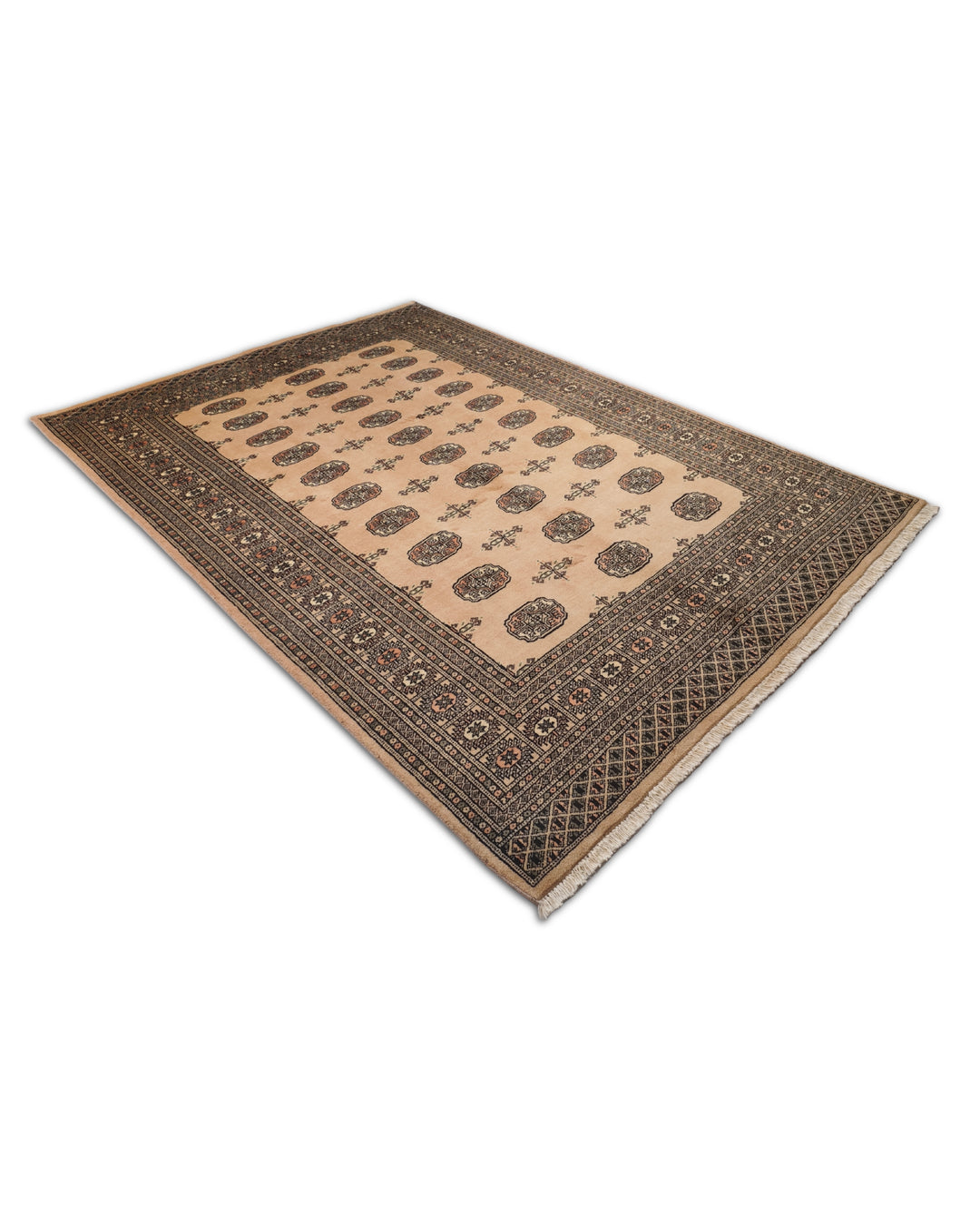 Camel and Mahogany Turkmen Gül Bokhara, Hand-Knotted Wool Rug