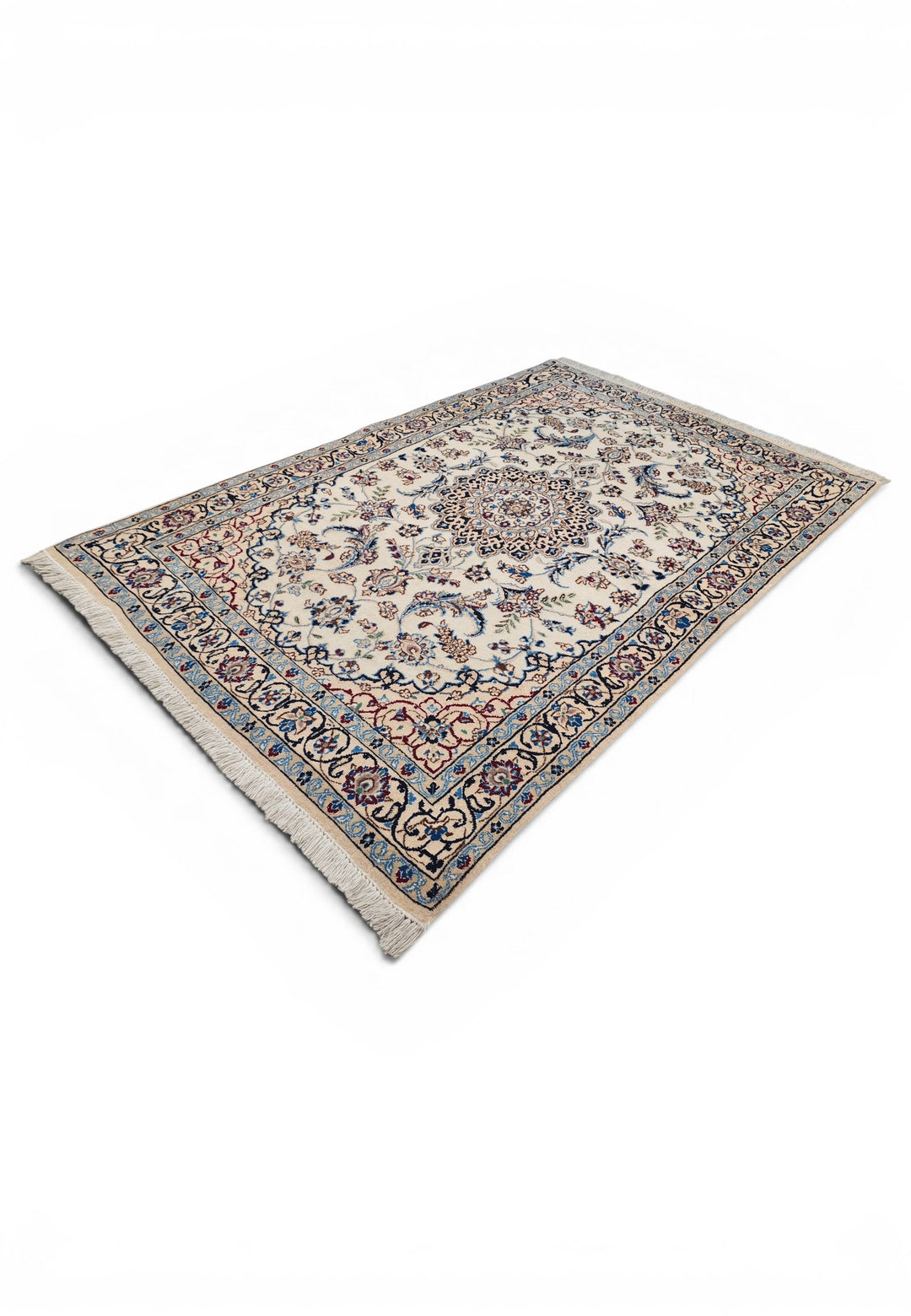 Ivory Medallion Persian Nain, Hand-Knotted Wool Rug