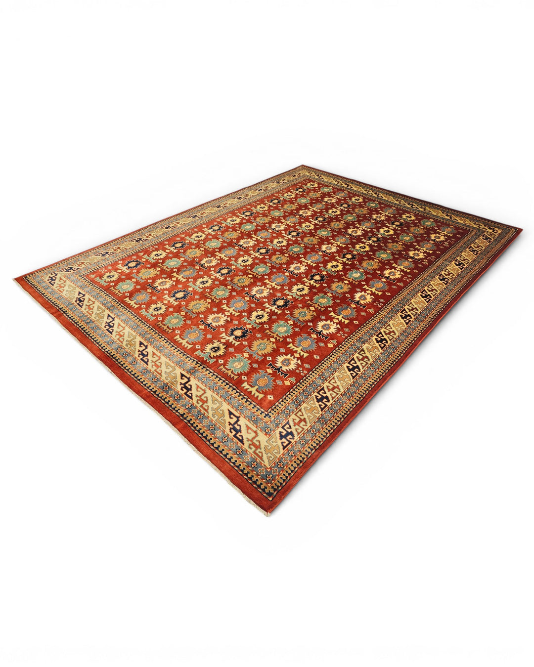 Red Medallion Rug, Hand-Knotted Afghani Sherwan