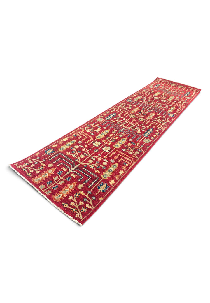 Red and Cream Willow Tree Ghazni, Hand-Knotted Wool Rug
