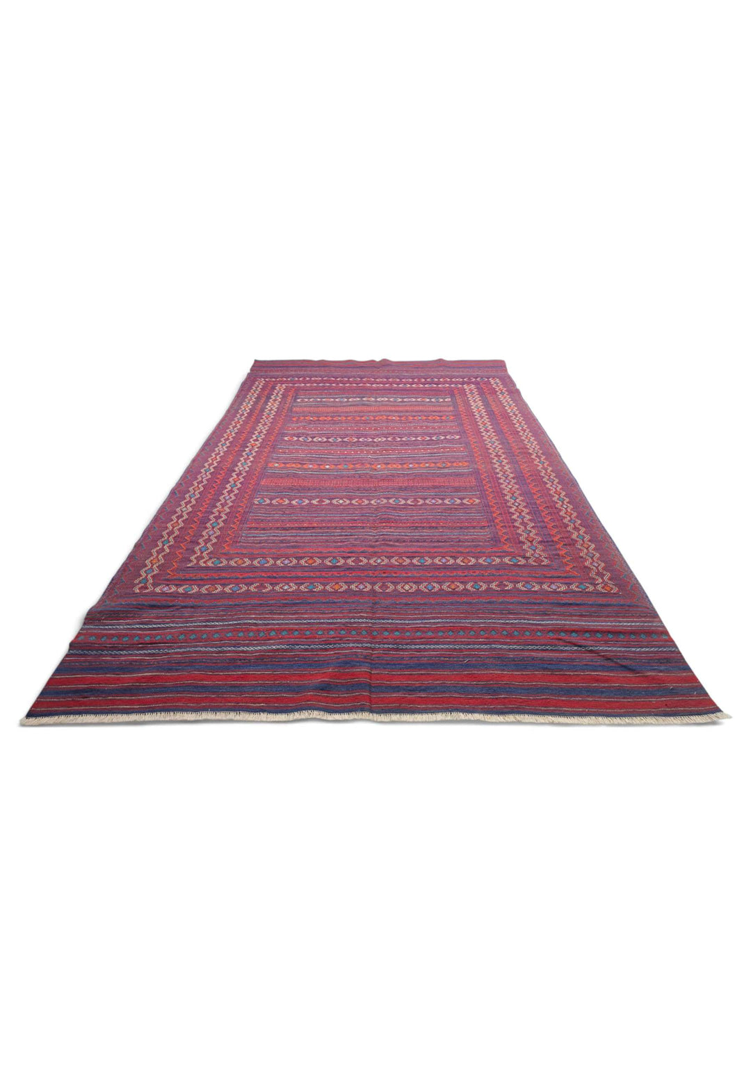 Rose Red and Plum Kilim, Hand-Woven Wool