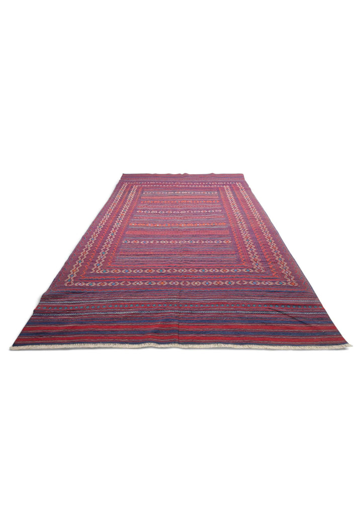 Rose Red and Plum Kilim, Hand-Woven Wool