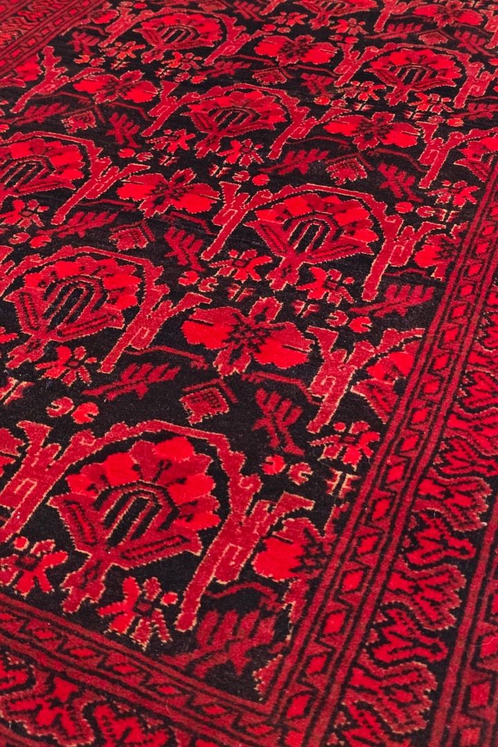 Red and Black Khan Muhammadi Rug, Hand-Knotted Wool