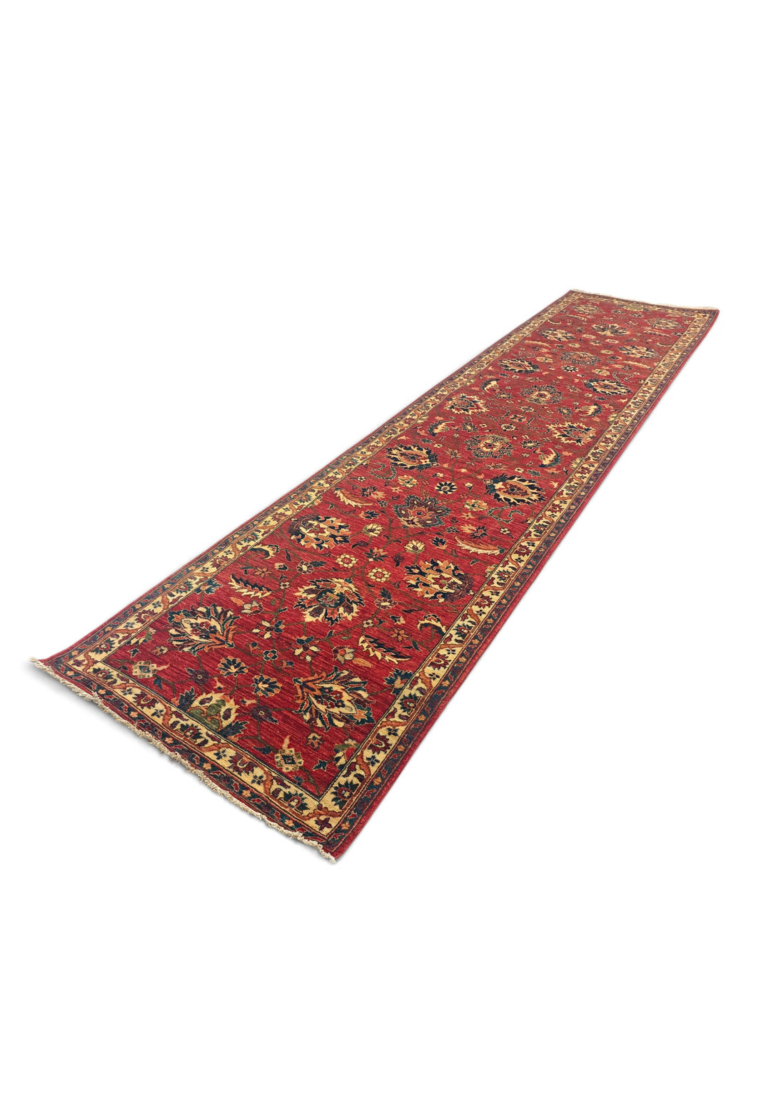Red and Gold Palmette Qadeem Chobi, Hand-Knotted Wool Rug