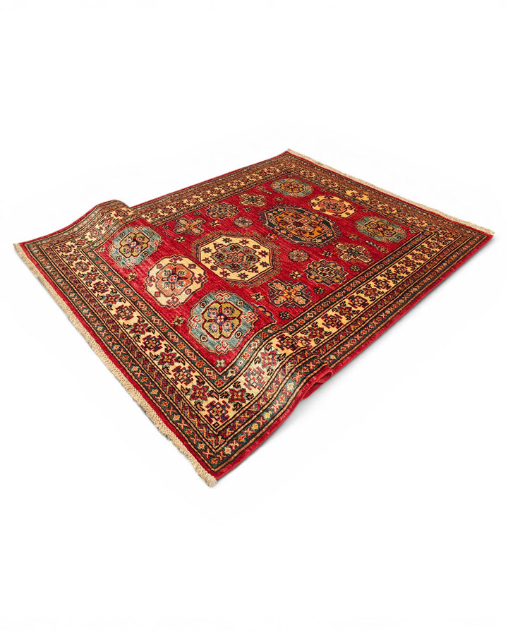 Red &amp; Teal Tribal Kazak Rug, Hand-Knotted Afghan Wool