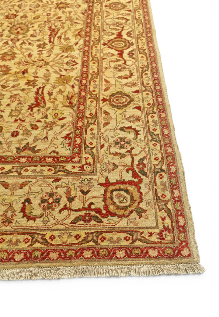 Gold and Red Floral Vine, Hand-Knotted Wool Rug