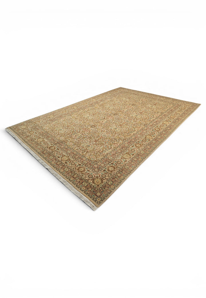 Cream and Brown Afshan Shah Abbasi, Hand-Knotted Pakistani Wool Rug