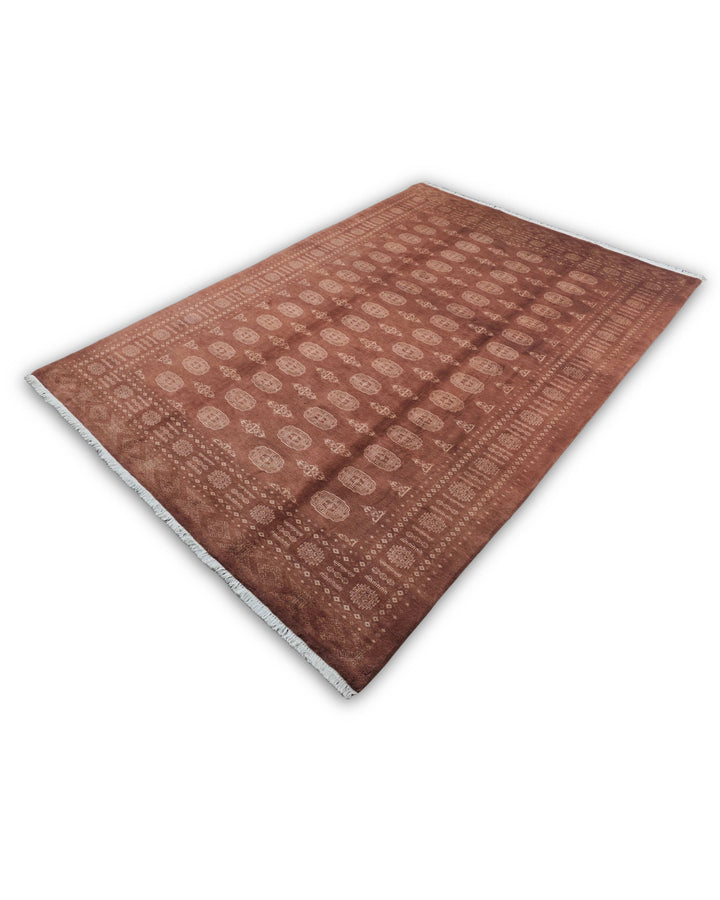 Chestnut Brown Turkmen Gül Bokhara Rug, Hand-Knotted Pakistani Wool