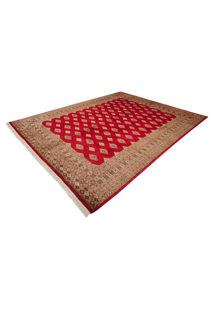 Madder Red and Camel Jaldar Rug, Hand-Knotted Wool and Silk