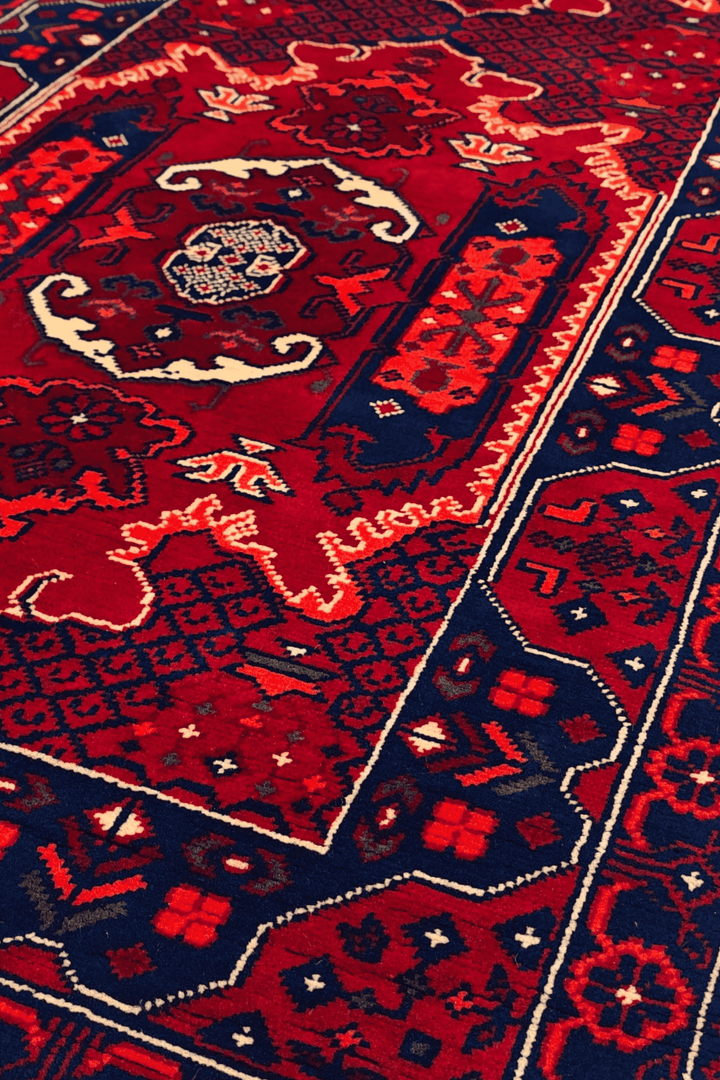 Crimson and Navy Khal Mohammadi Rug, Hand-Knotted Wool