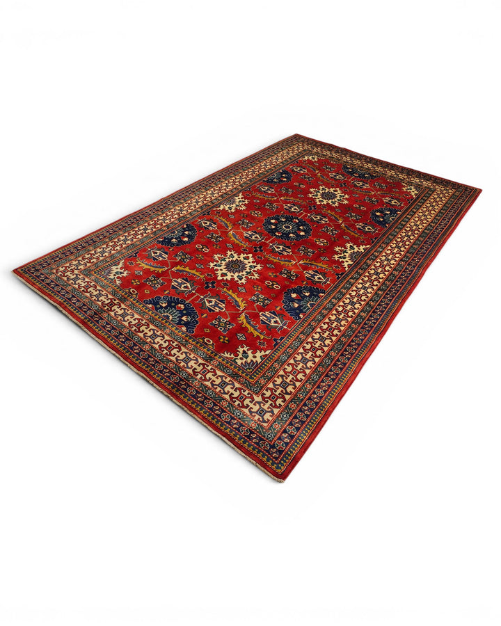 Red Afghani Sherwan, Hand-Knotted Wool Rug