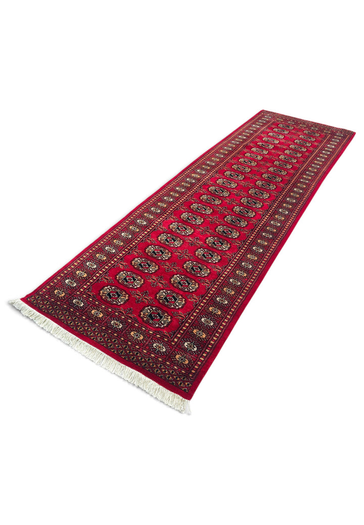 Bright Red and Gold Turkmen Gül Bokhara, Hand-Knotted Wool Rug
