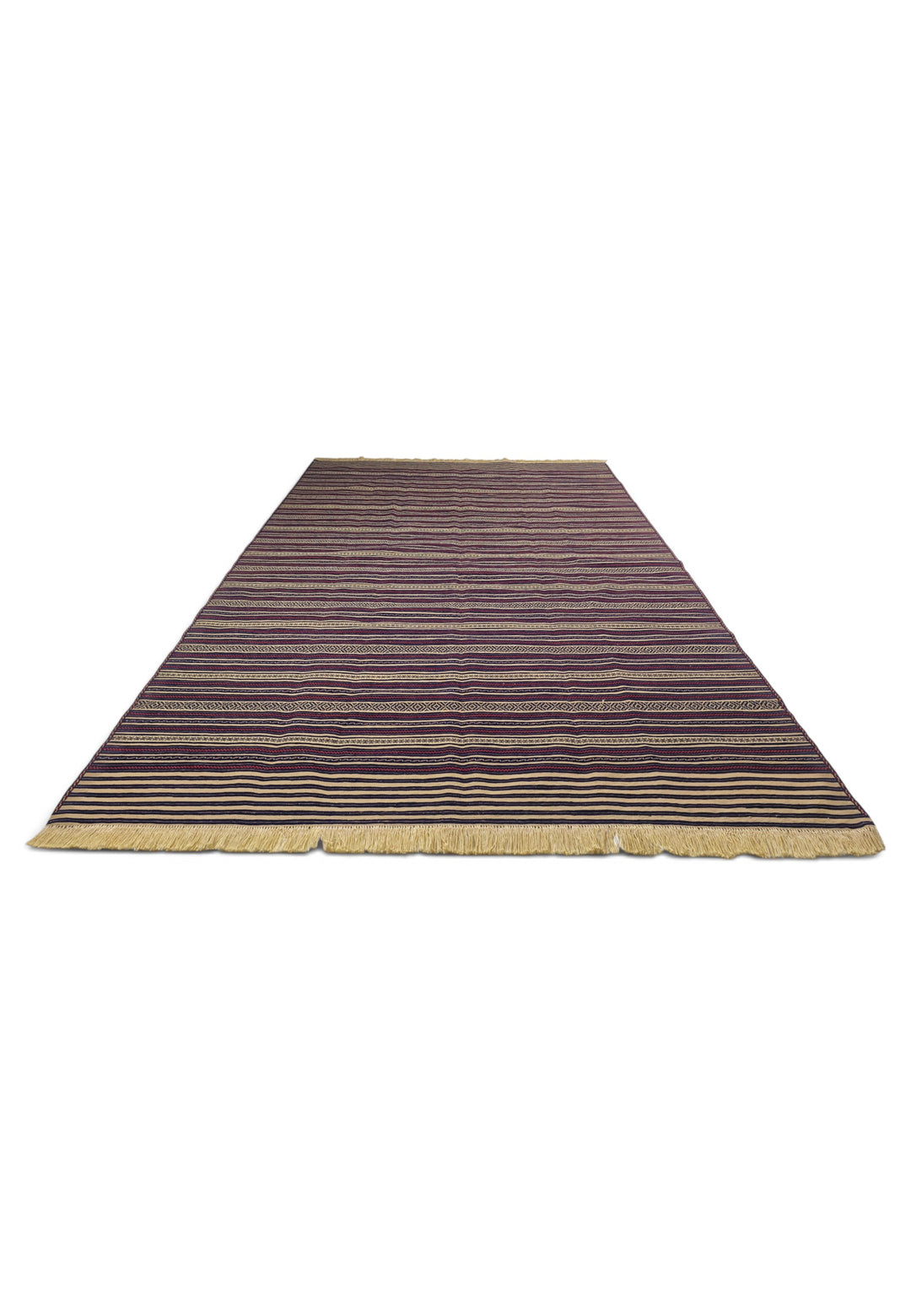 Aubergine and Wheat Striped Kilim, Hand-Woven Wool