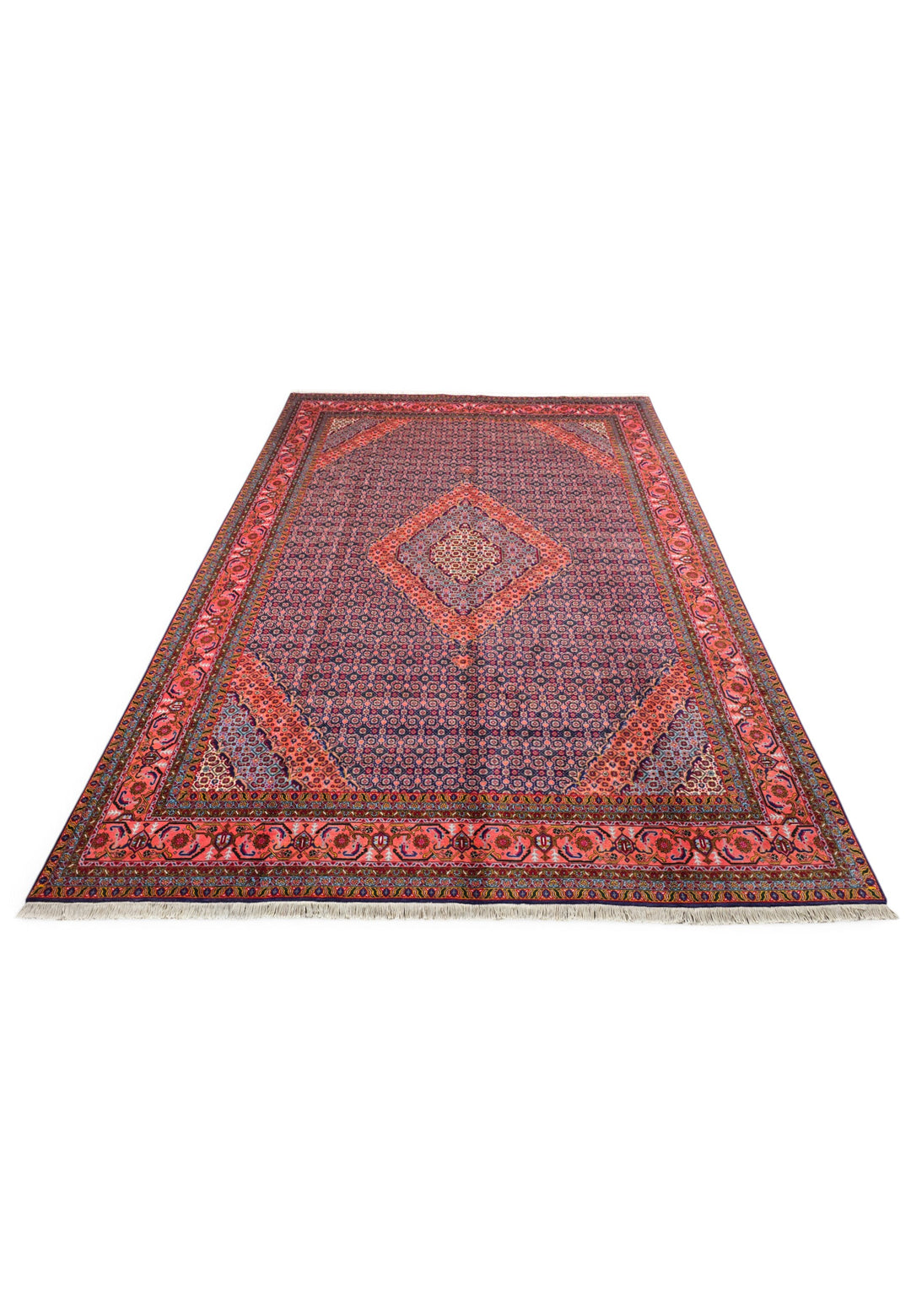 Rose and Indigo Herati Medallion, Hand-Knotted Wool Rug