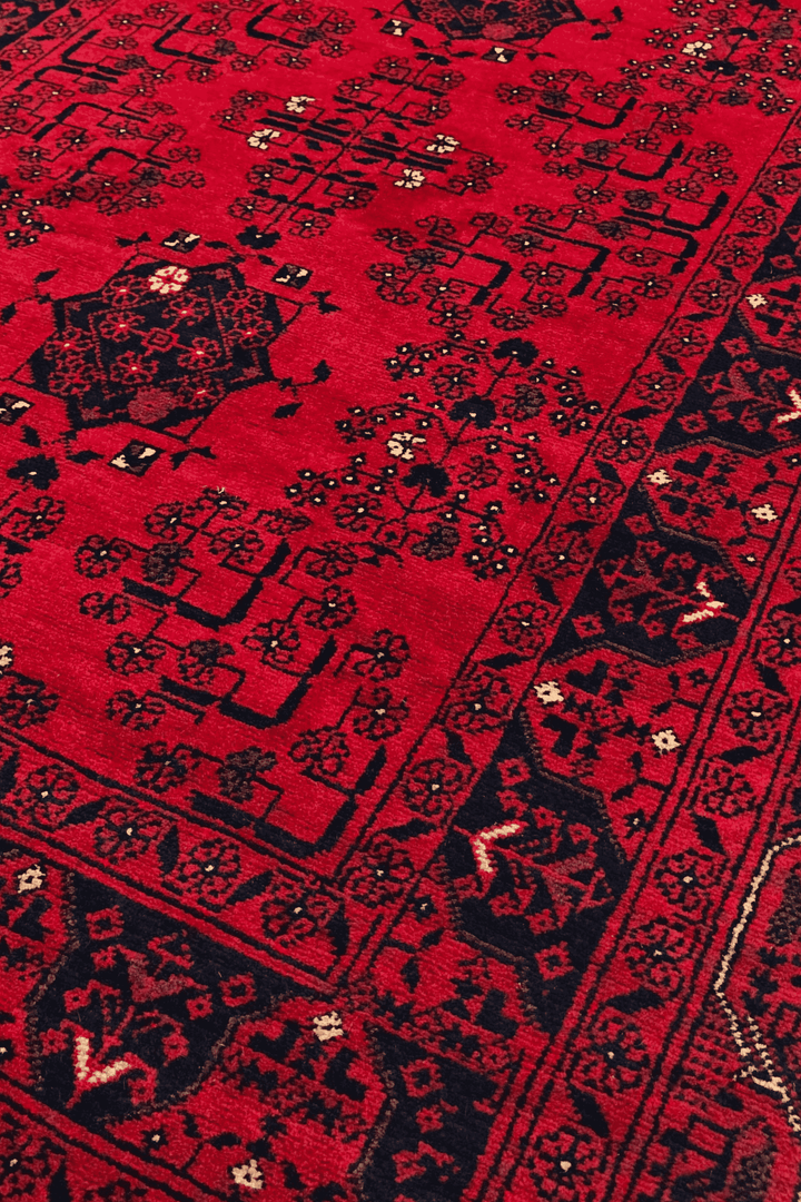 Bright Red and Navy Khal Mohammadi Runner, Hand-Knotted Wool