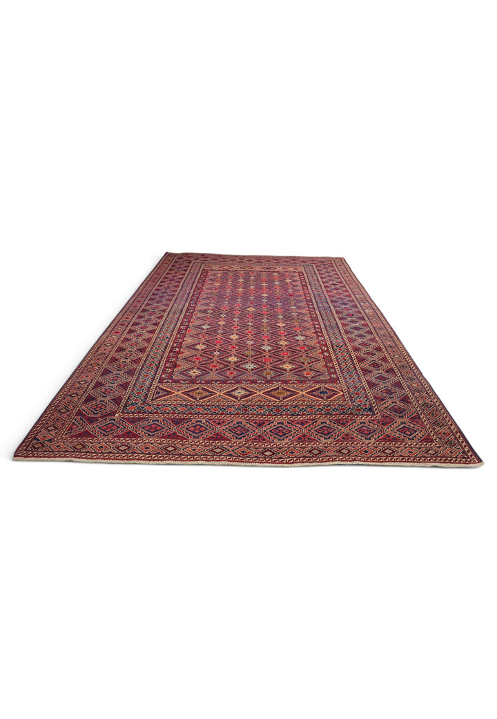 Red and Ivory Diamond Lattice Kilim, Hand-Woven Wool