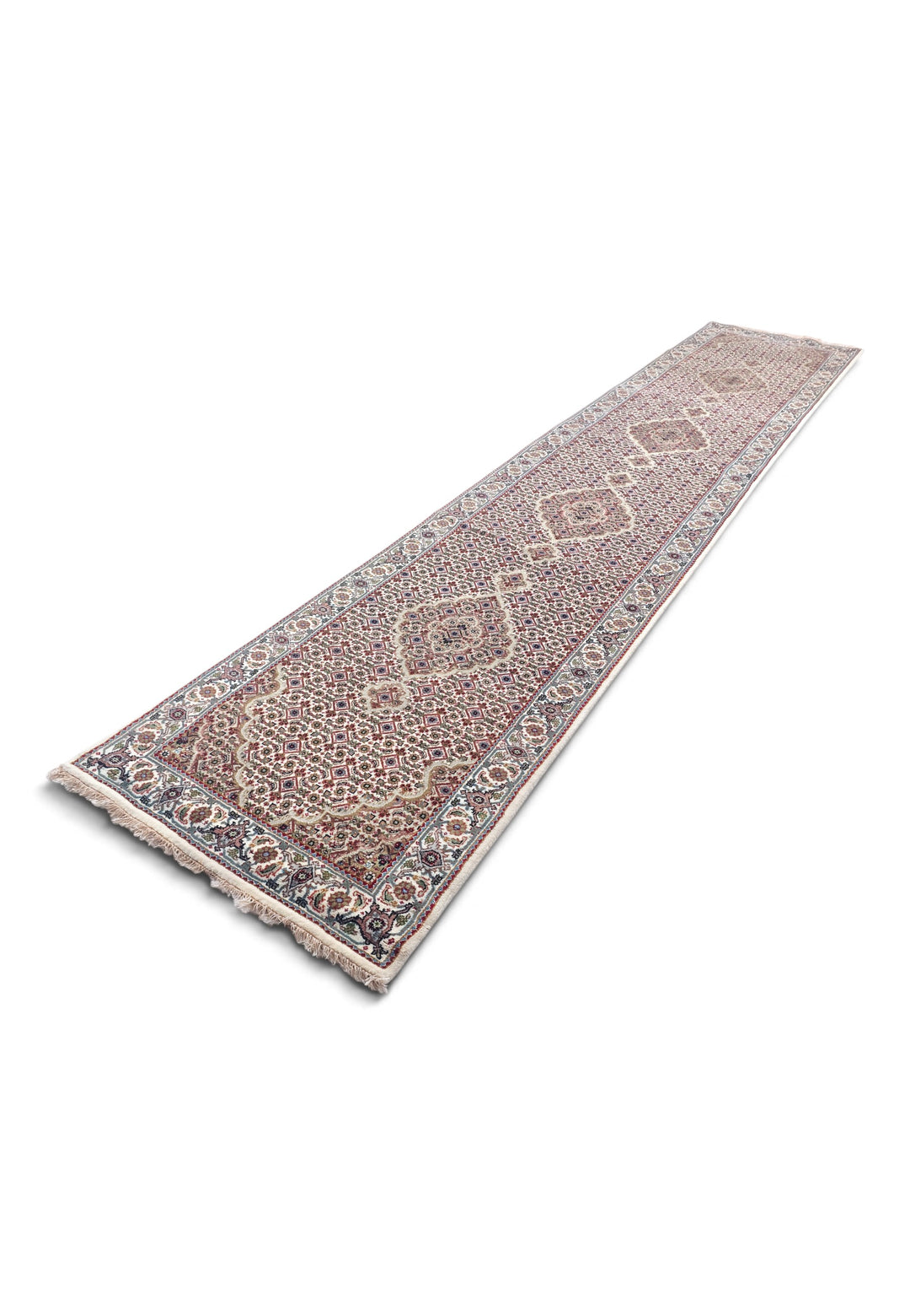 Ivory and Grey Mahi Medallion Tabriz, Hand-Knotted Wool Rug