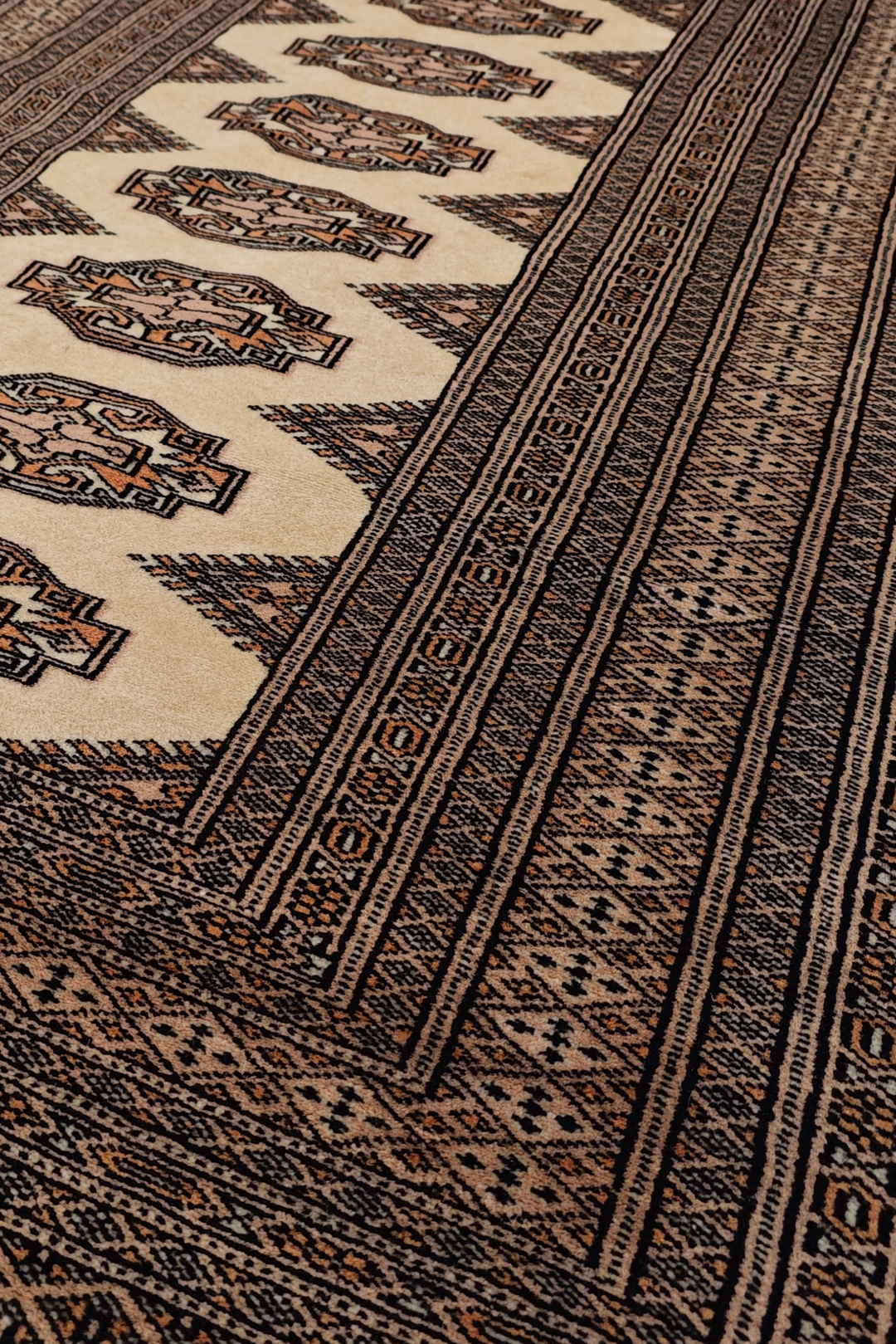 Beige and Brown Yamoud Rug, Hand-Knotted Wool