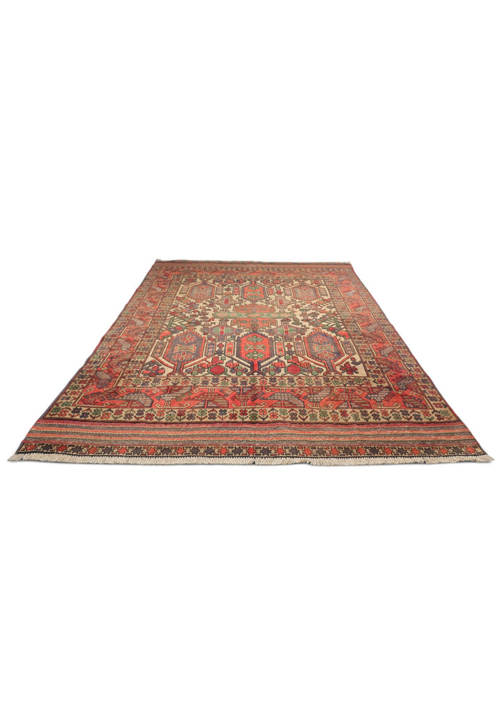 Cream and Orange Laspanji Kilim, Hand-Woven Wool