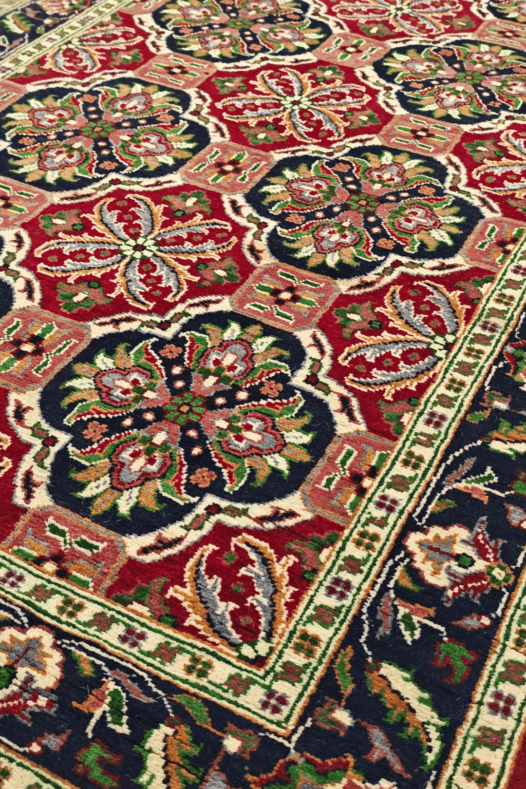 Red and Green Khal Mohammadi Runner, Hand-Knotted Wool
