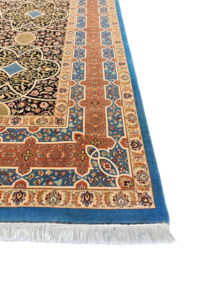 Espresso and Peach Circle Lattice, Hand-Knotted Wool Rug