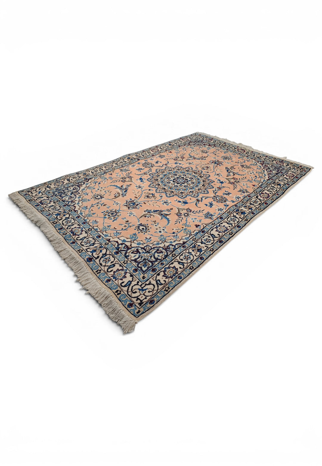 Peach Medallion Persian Nain, Hand-Knotted Wool Rug