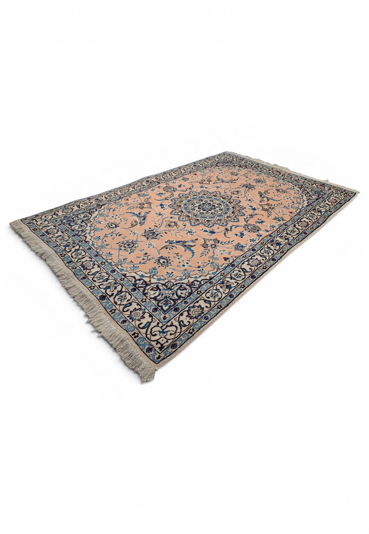 Peach Medallion Persian Nain, Hand-Knotted Wool Rug