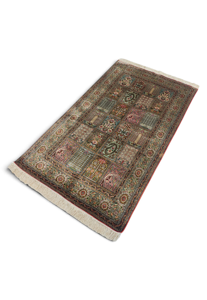 Sage and Rose Khesti Garden Panel, Hand-Knotted Silk Rug