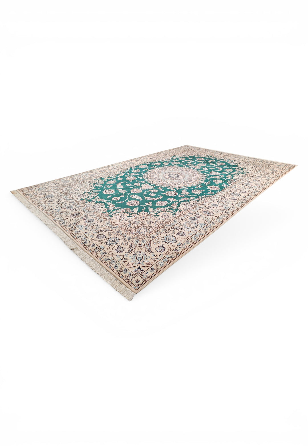 Teal Medallion Persian Nain, Hand-Knotted Wool Rug