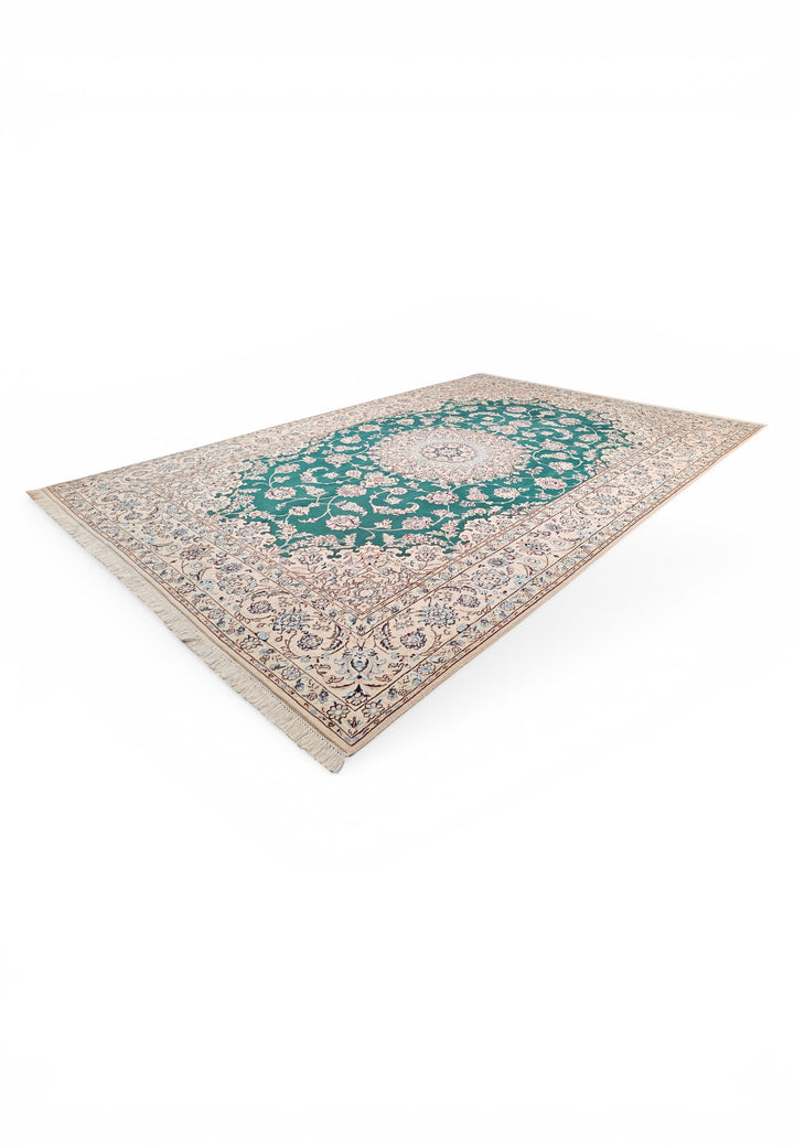 Teal Medallion Persian Nain, Hand-Knotted Wool Rug