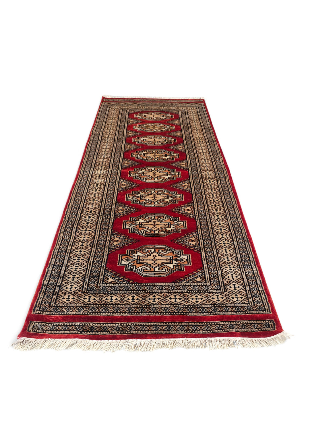 Red and Beige Yamoud Rug, Hand-Knotted Wool