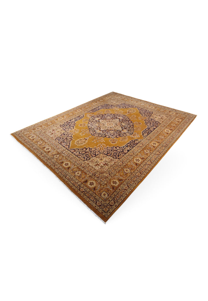 Amber and Mahogany Medallion Chobi, Hand-Knotted Wool Rug